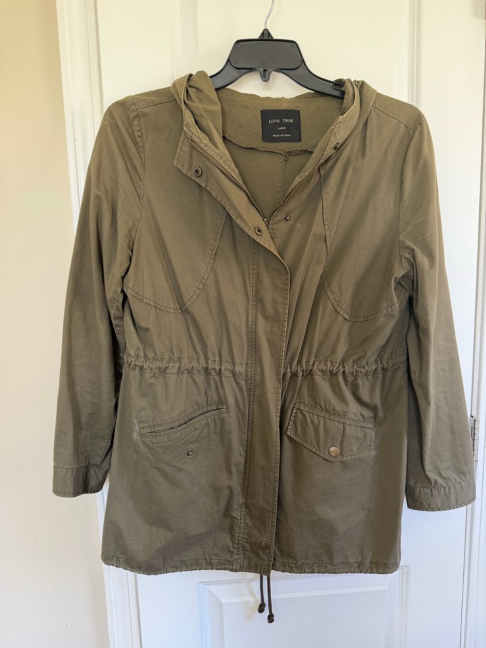 Love Tree Olive Hooded Utility Jacket